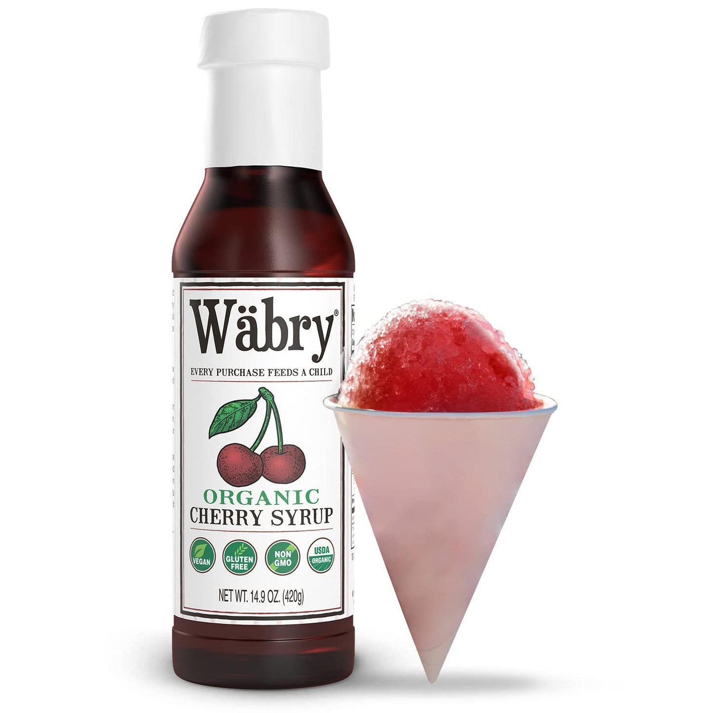 Wäbry Organic Cherry Syrup – 14.9oz (420g), Natural Fruit Syrups for Drinks, Coffee, Shaved Ice and Ice cream, Vegan, Non-GMO, Gluten-Free Snow Cone Syrup – BPA-Free Plastic Bottle