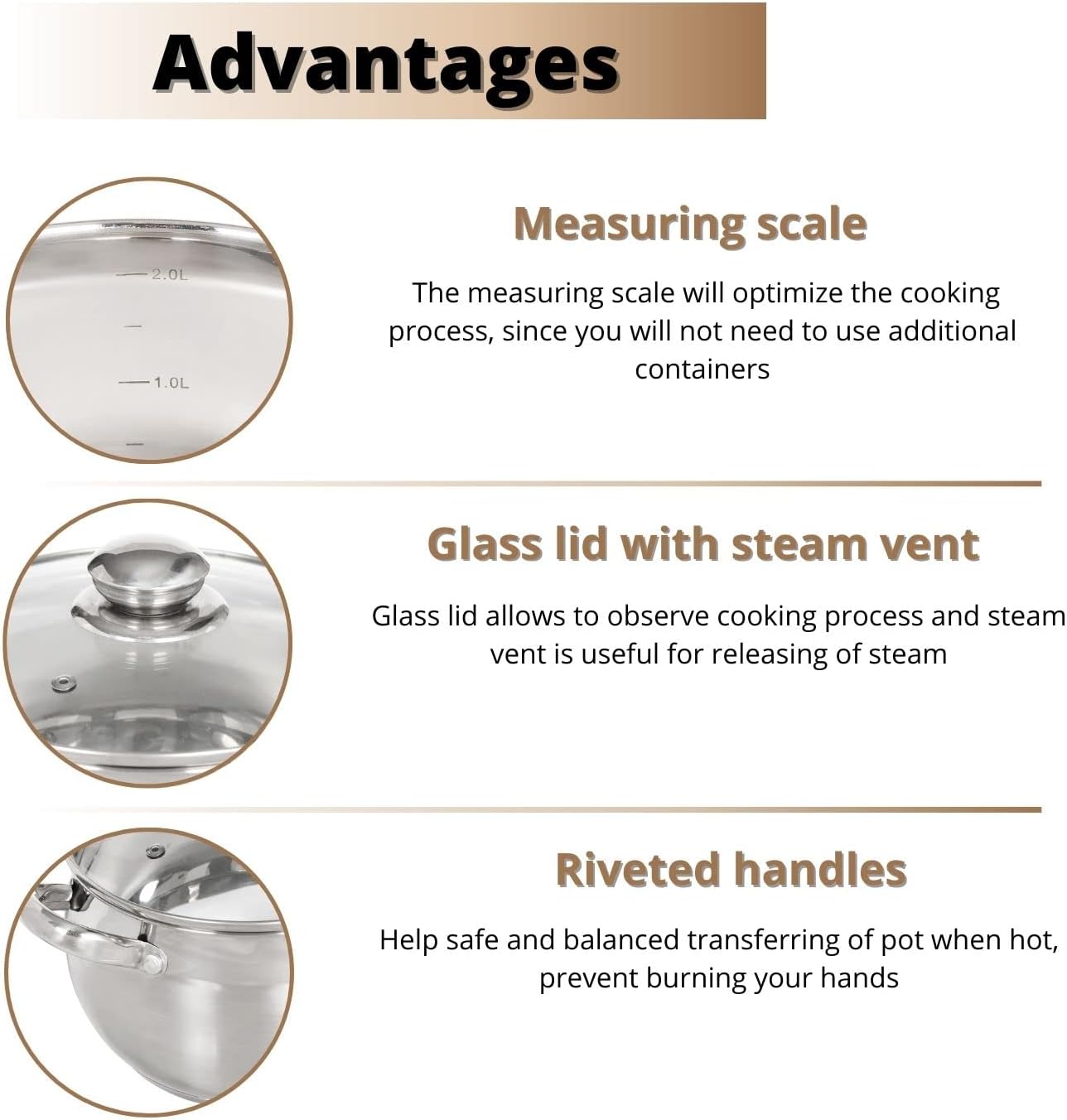 Daniks Classic 3 Quart Stainless Steel Stock Pot with Glass Lid, Tri-Ply Bottom for Even Heating, Induction Compatible, Dishwasher Safe