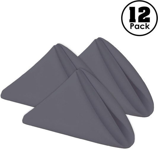 Gee Di Moda Cloth Napkins - 17 x 17 Inch Charcoal Dinner Napkins - Set of 12 Soft & Absorbent Washable Fabric Cloth Table Napkins with Hemmed Edges for Hotel Restaurant, Holiday Parties & Wedding