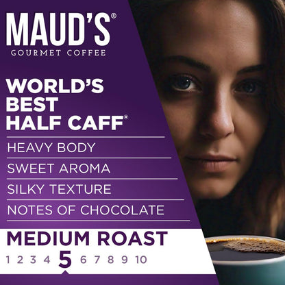 Maud's Half Caff Coffee Pods, 100 ct, Medium Roast Coffee in Recyclable Single Serve Pods – 100% Arabica Coffee, Compatible with Keurig K Cups Maker