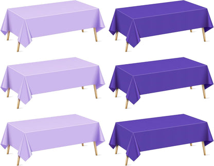 6 Pieces Purple Series Rectangle Tablecloth, 54x72 Solid Color Waterproof & Spillproof Disposable Plastic Table Cover, Durable Party Tablecloth for Dining, Buffet, Picnic, Outdoor Events
