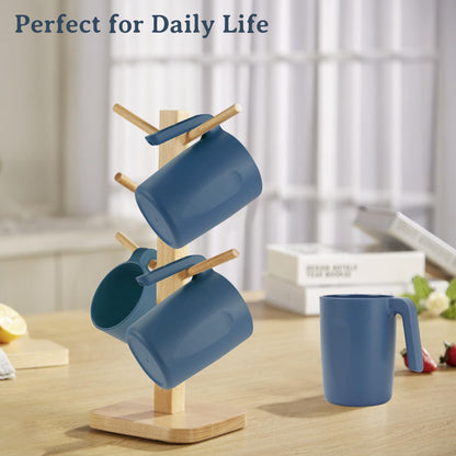 Wrova 16oz Wheat Straw Cups with handles set of 6-Plastic Cups Reusable-Unbreakable Kids Mugs-Dishwasher Safe & Microwave Safe-Ideal Plastic Mugs for Tea,Coffee,Camping,RV-Navy Blue