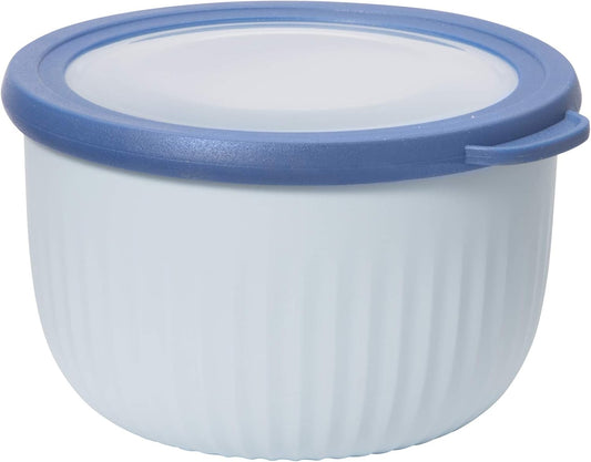 Oggi Prep, Store & Serve Plastic Bowl w/See-Thru Lid- Dishwasher, Microwave & Freezer Safe, (1.4 qt) Blue w/Dk Blue Lid
