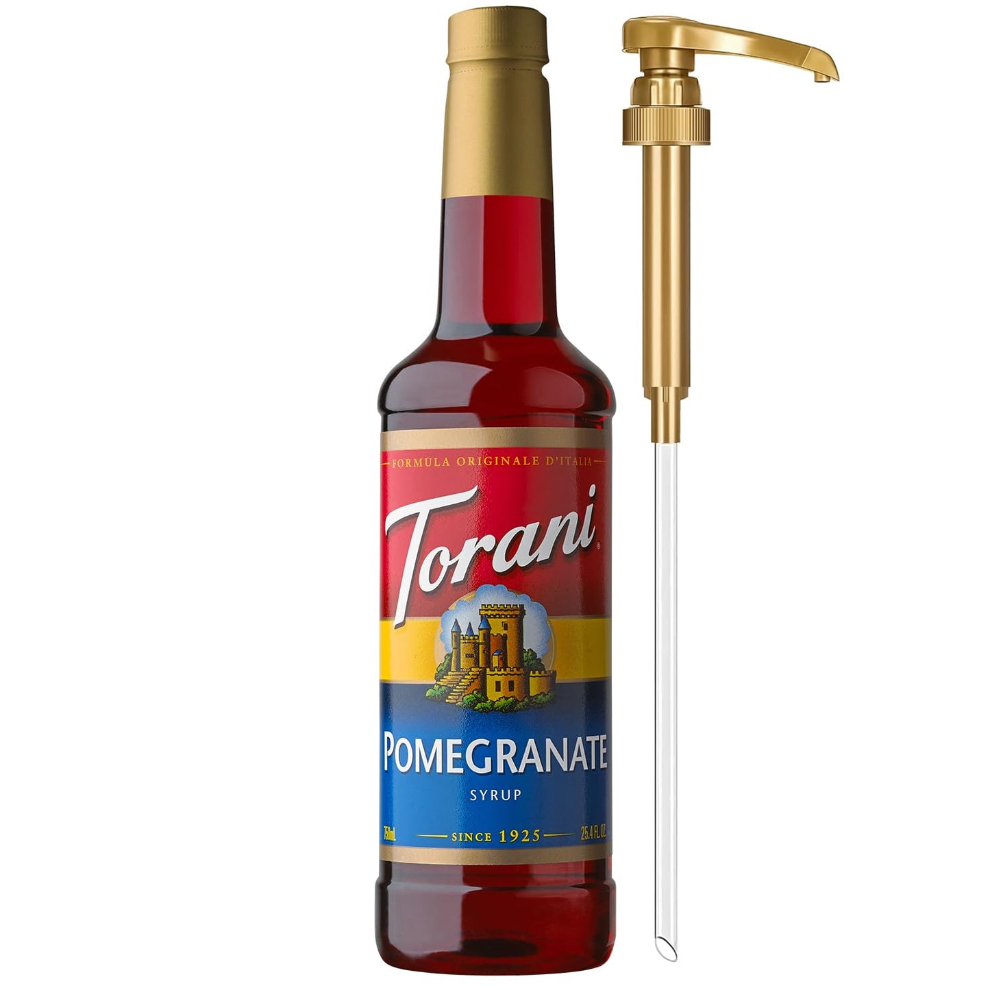 Torani Pomegranate Syrup for Drinks, Flavoring for Iced Tea, Lemonade, Sodas, and Cocktails, Pump Included, 25.4 Oz