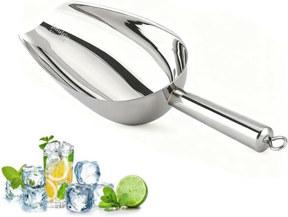 Ice Scoop for Ice Maker, 12 Oz Heavy Duty Ice Shovel, 304 Stainless Steel Commercial Multi-Purpose Spoon for Bar, Kitchen, Party & Pet Food, Easy to Clean, Silver