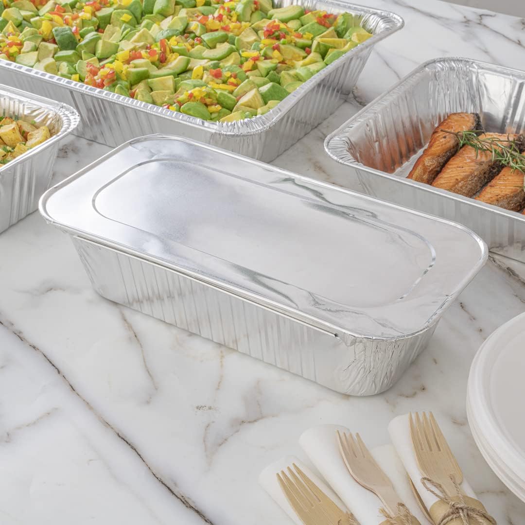 Restaurantware Aluminum Pan Cover 25 Count 12.69 x 6.56 Inch Oven Friendly Disposable Pan Lid 1/3 Size Foil Lid Temperature-Sealing Silver For Catering And Food Storage