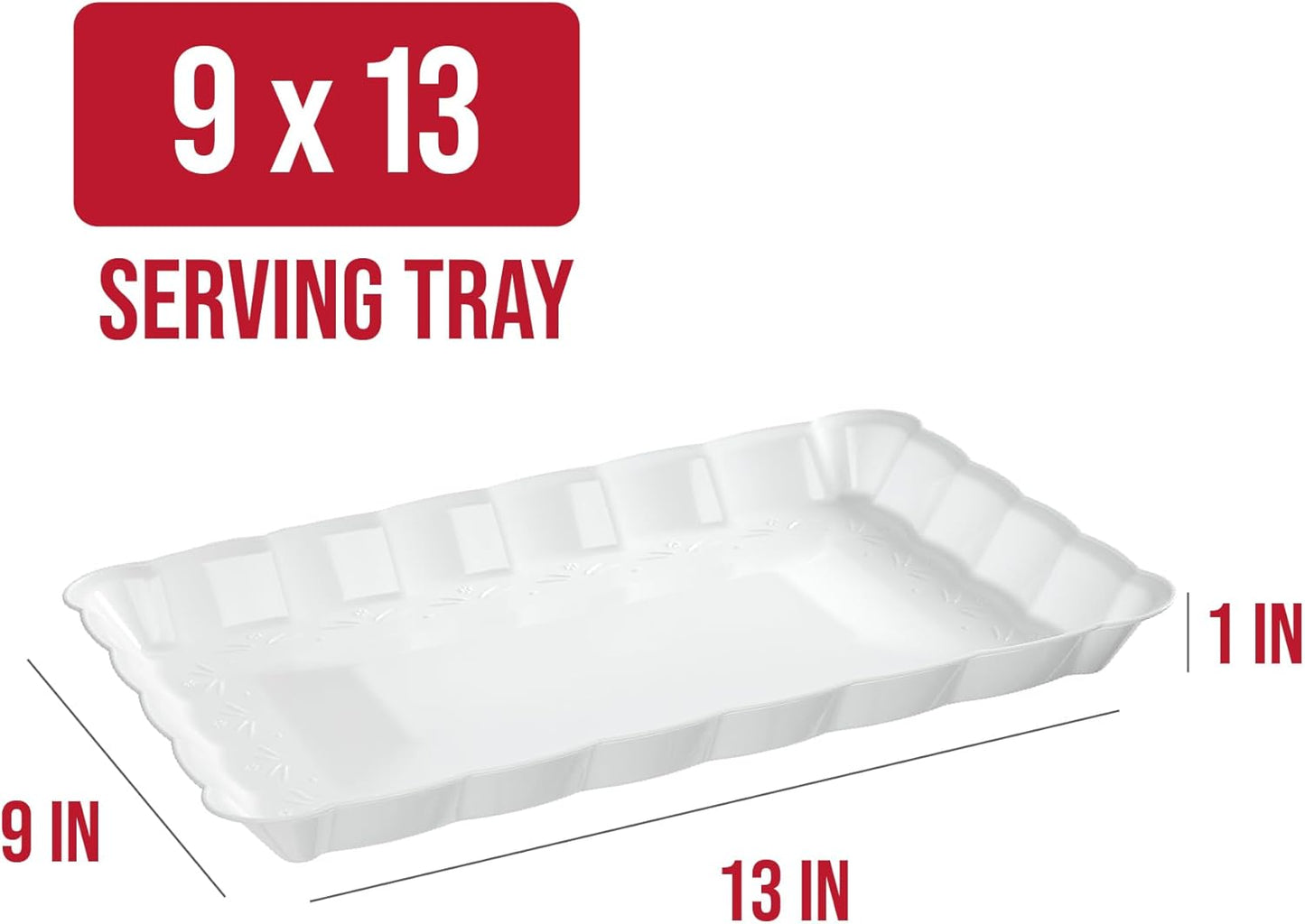 Plasticpro Plastic Serving Trays - Serving Platters Rectangle 9X13 Disposable Party Dish 8 White Trays