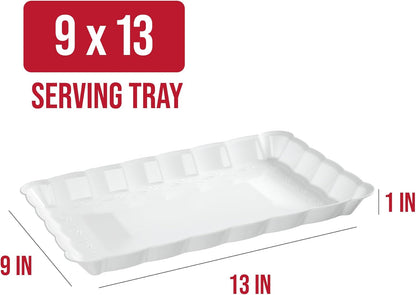 Plasticpro Plastic Serving Trays - Serving Platters Rectangle 9X13 Disposable Party Dish 12 White