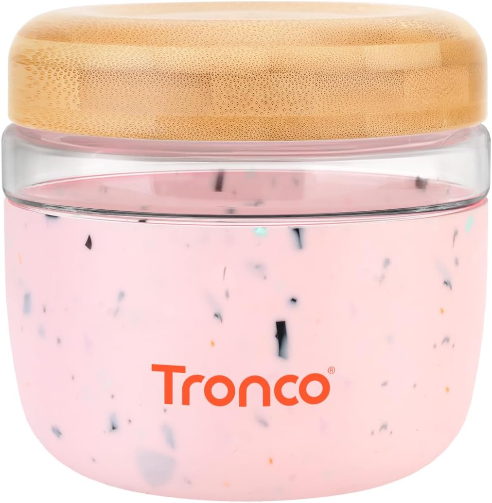 Tronco 24 oz Glass Container with Bamboo Lids, Food Storage Bowls for Soup, Stew & Overnight Oats, Meal Prep, Glass Lunch Bowl Container 100% Leak & Spill Proof, Airtight, BPA-Free- Ideal Gifts
