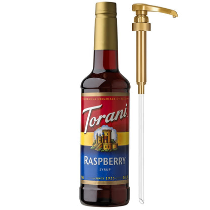 Torani Raspberry Syrup for Drinks, Flavoring for Iced Tea, Lemonade, and Sodas, Pump Included, 25.4 Oz