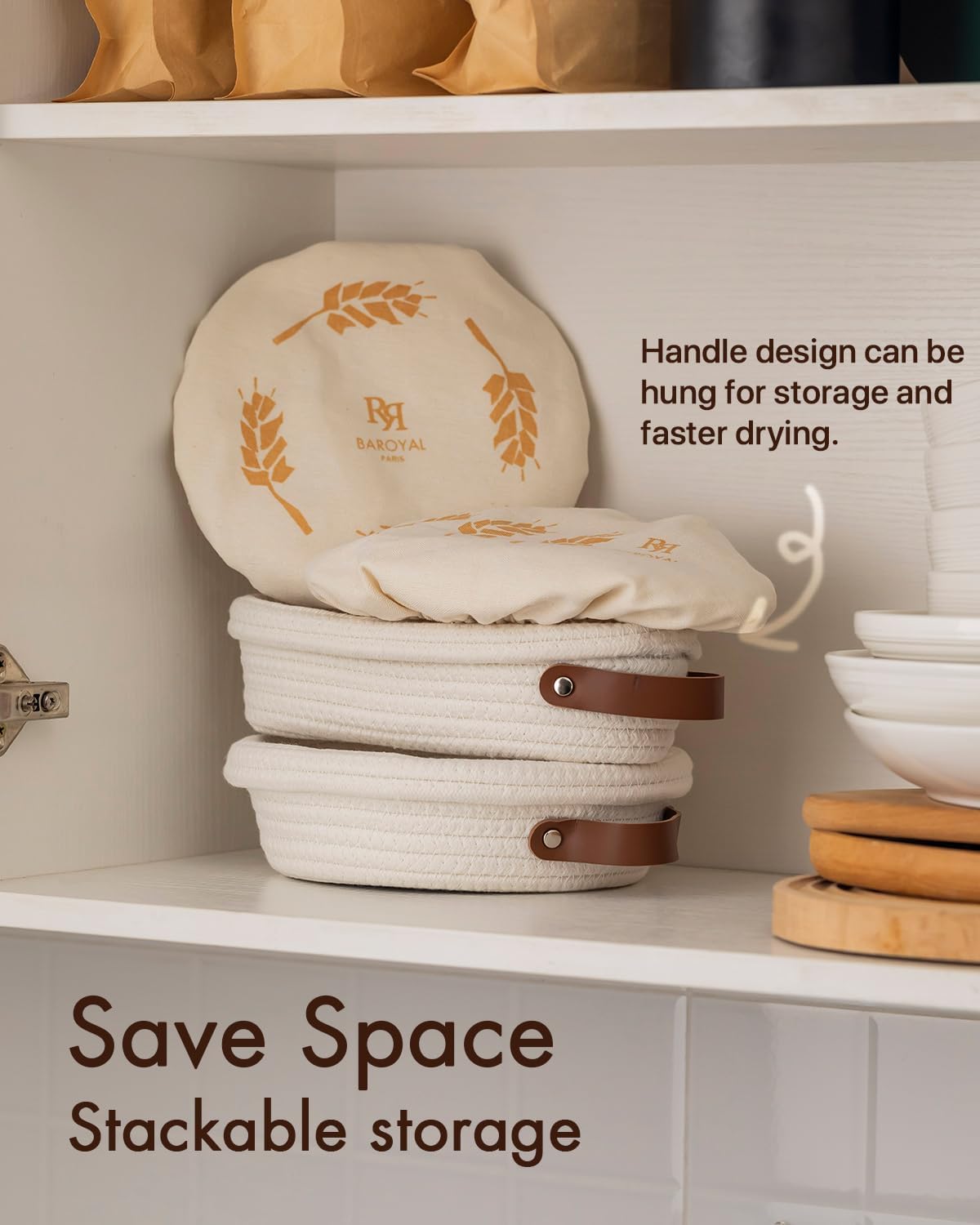 Crispier Crust Cotton Rope Banneton Bread Proofing Basket Set, Oval & Round Bread Baskets with Liners & Covers for Artisan Bread Baking, Sourdough Bread Baking Supplies(Off White)