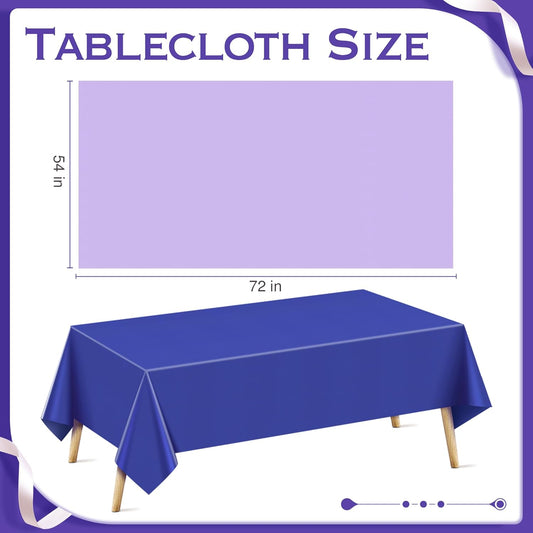 4 Pieces Blue & Purple Series Rectangle Tablecloth, 54x72" Solid Color Waterproof & Spillproof Disposable Plastic Table Cover, Durable Party Tablecloth for Dining, Buffet, Picnic, Outdoor Events