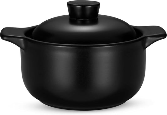 Kook Korean Dolsot Pot Set, Bowl with Lid, for Cooking Bibimbap, Kimchi, Hot Pot, Soups and Stews, Oven and Dishwasher Safe, 38 oz, Black