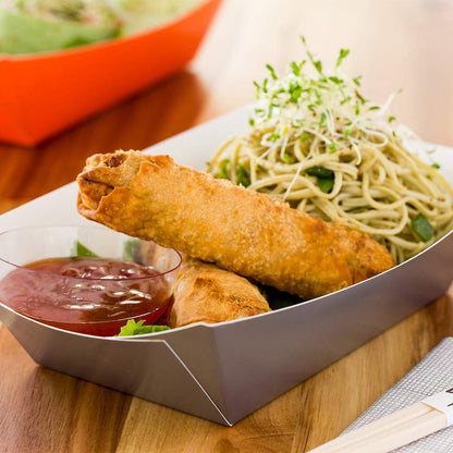 Restaurantware Bio Tek 1 Pound Food Boats 50 Disposable Paper Food Trays - Heavy-Duty Greaseproof Gray Paper Food Boats For Snacks Appetizers Or Treats Use At Parties Or Carnivals