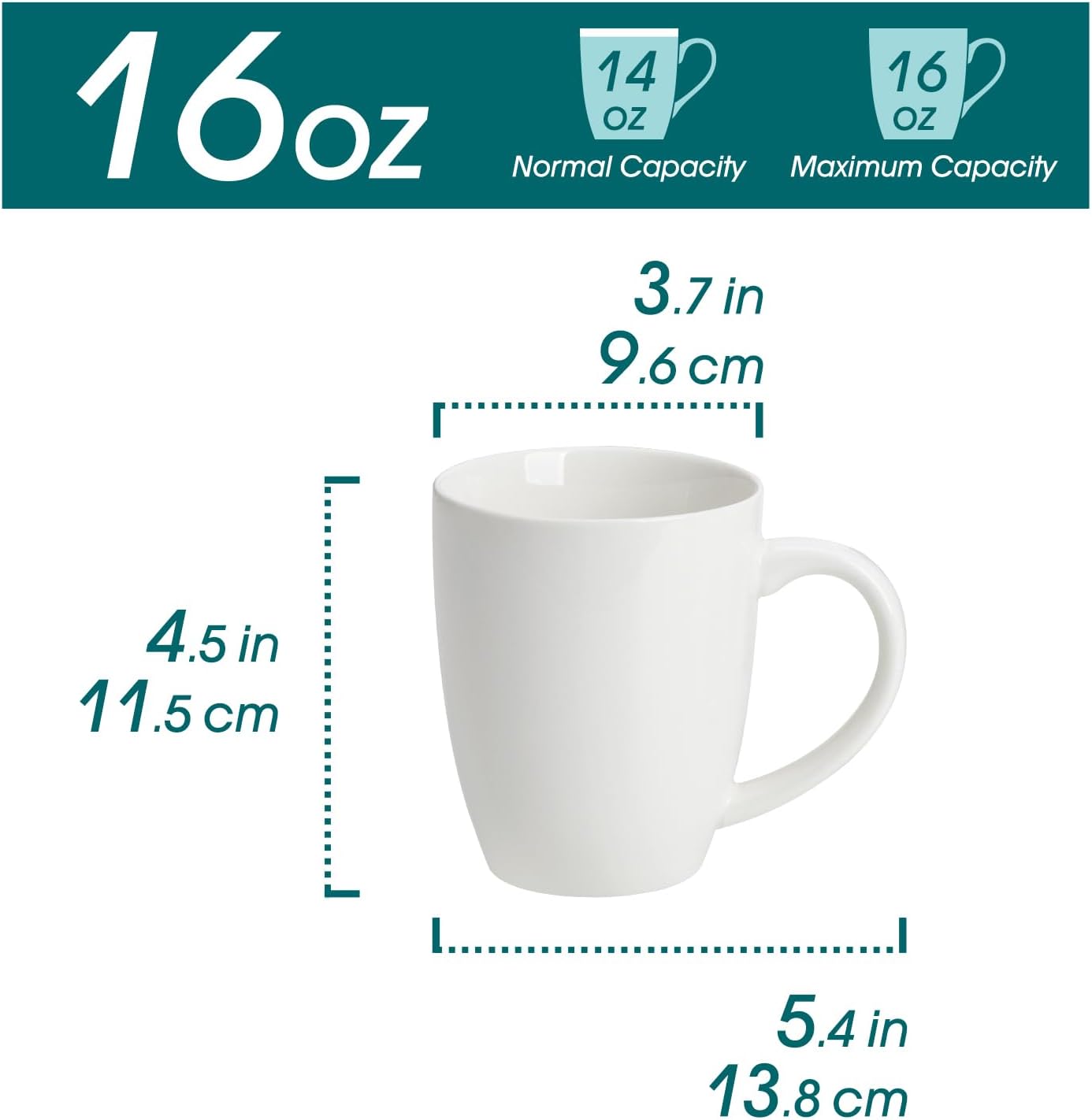 vancasso White Ceramic Coffee Mug Set of 6, 16 Oz Tea Cups with Handle for Latte, Tea, Cappuccino, Milk, Cocoa, Microwave&Dishwasher Safe