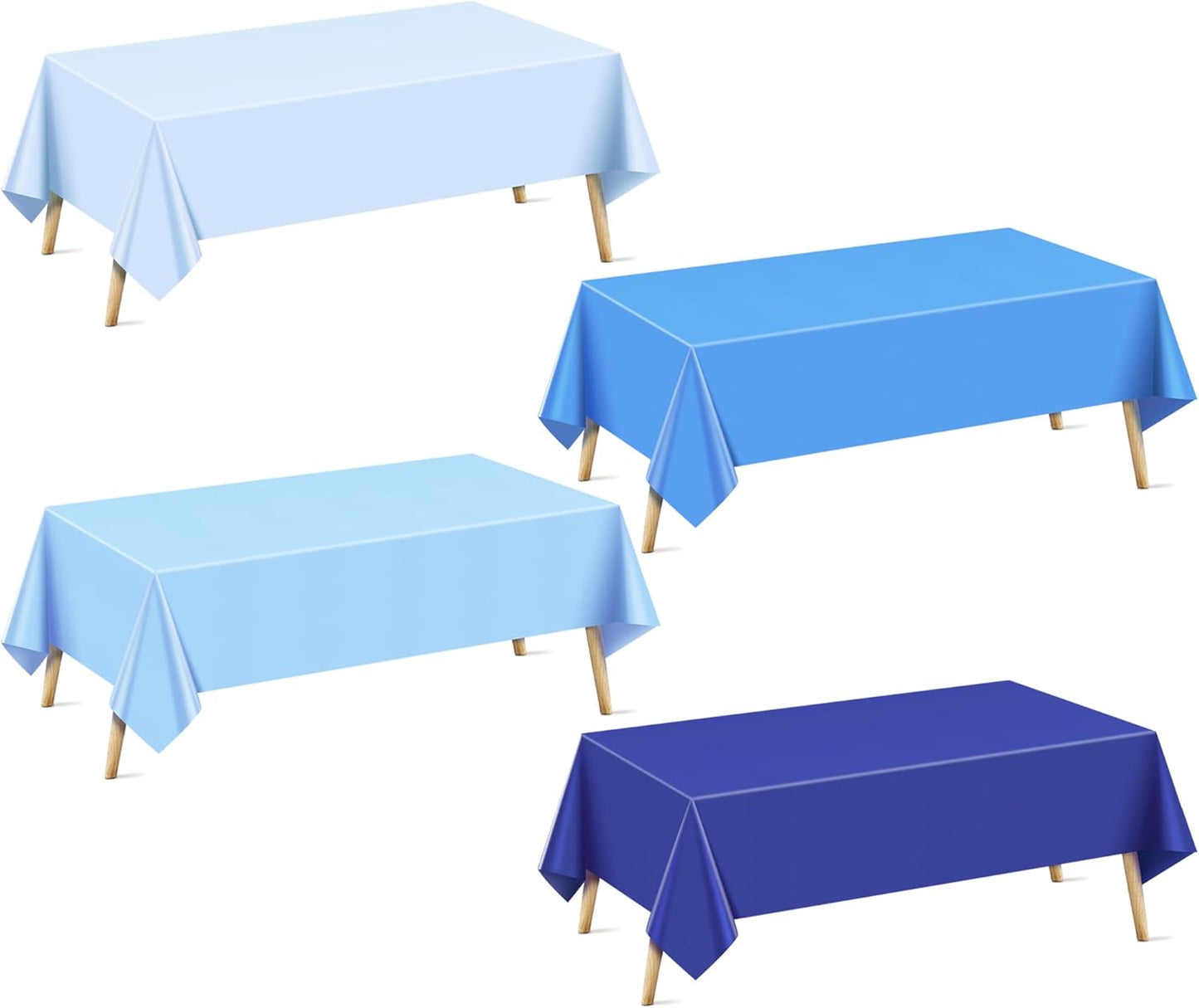 4 Pieces Light Blue Series Rectangle Tablecloth, 54x72" Solid Color Waterproof & Spillproof Disposable Plastic Table Cover, Durable Party Tablecloth for Dining, Buffet, Picnic, Outdoor Events