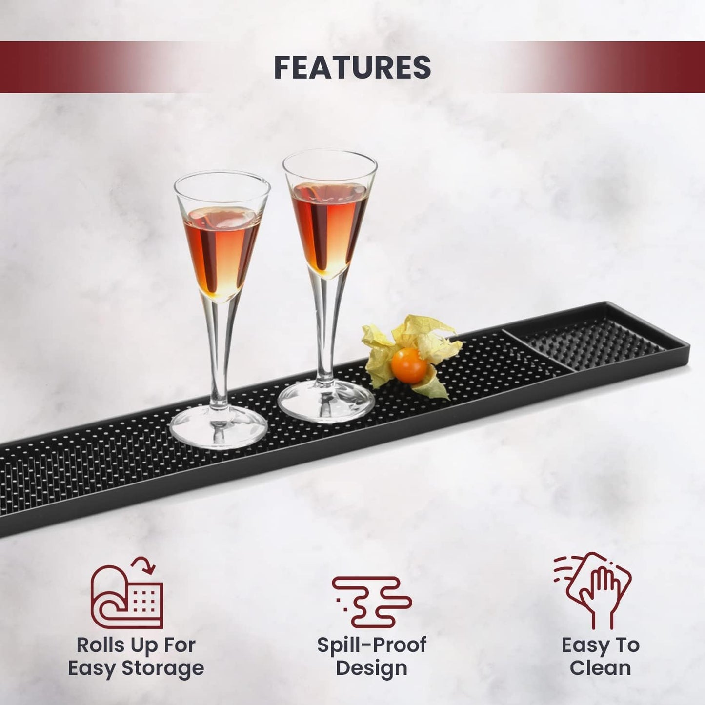 Black Spill Bar Mats Set of 2 (24x3 Inches) | Drying, Durable and Stylish Spill Mats for Bars, Restaurants, Coffee Shops, Bar Mats for Countertop and Table Top, Non-Slip & Non-Toxic Mats