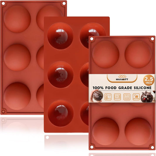 Hot Chocolate Cocoa Bomb Molds Hemisphere Silicone 2.5 Inch 3 Pack, Semi Ball Mould 6 Cavity Large Circular, BPA Free Non-Stick Half Sphere Holiday Valentine DIY Cake Jelly Dome Mousse