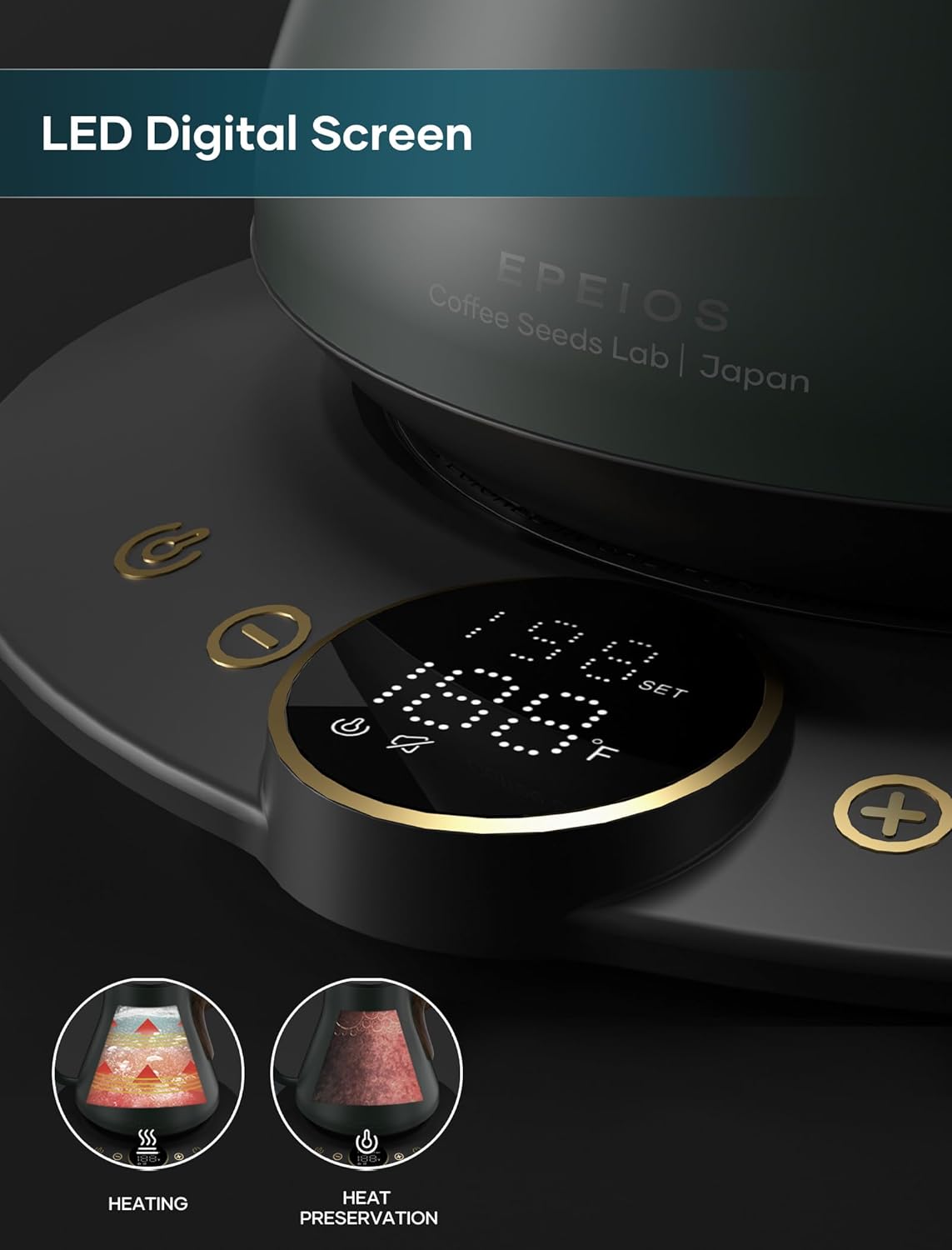 Gooseneck Electric Kettle with ±1℉ Temperature Control for Pour Over Coffee & Tea, Quick Heating, BPA-Free Stainless Steel, Built-in Brew Timer, 1500W/0.9L (Forest Green)