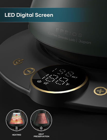 Gooseneck Electric Kettle with ±1℉ Temperature Control for Pour Over Coffee & Tea, Quick Heating, BPA-Free Stainless Steel, Built-in Brew Timer, 1500W/0.9L (Forest Green)