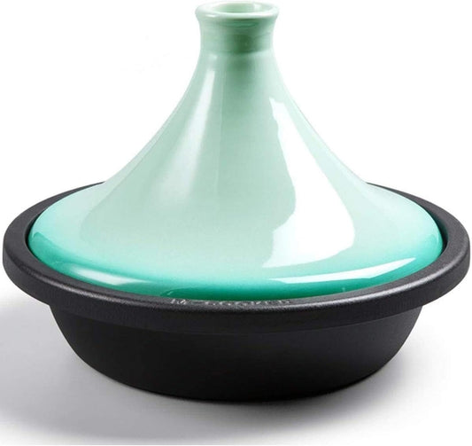 10in Ceramic Tagine Pot with Enameled Cast Iron Base and Cone-Shaped Lid for Braising Slow Cooking Clay Pot Induction Cooker (Blue)