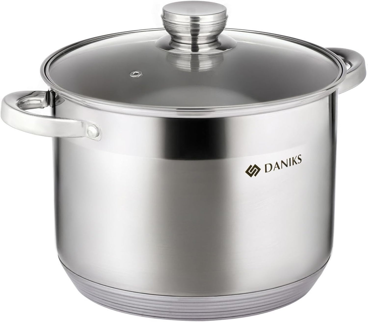 Daniks Standard Stainless Steel Stock Pot with Glass Lid – Induction 10 Quart, Dishwasher Safe, Measuring Scale, For Soup, Pasta, Stew, Silver