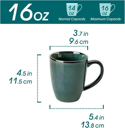 vancasso STARRY Ceramic Coffee Mug Set of 6, 16 Oz Tea Cups with Handle for Latte, Tea, Cappuccino, Milk, Cocoa, Microwave&Dishwasher Safe, Green
