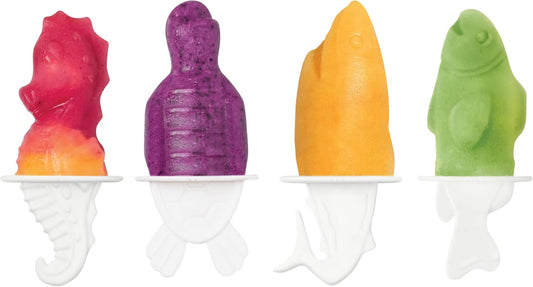 Tovolo Silicone Popsicle Molds with Sticks (Ocean Friends) - Ice Pop Molds with 4 Cavities for Homemade Flavored Ice Pops & Frozen Snacks - Popsicle Maker with Drip-Guards, Dishwasher Safe & BPA-Free