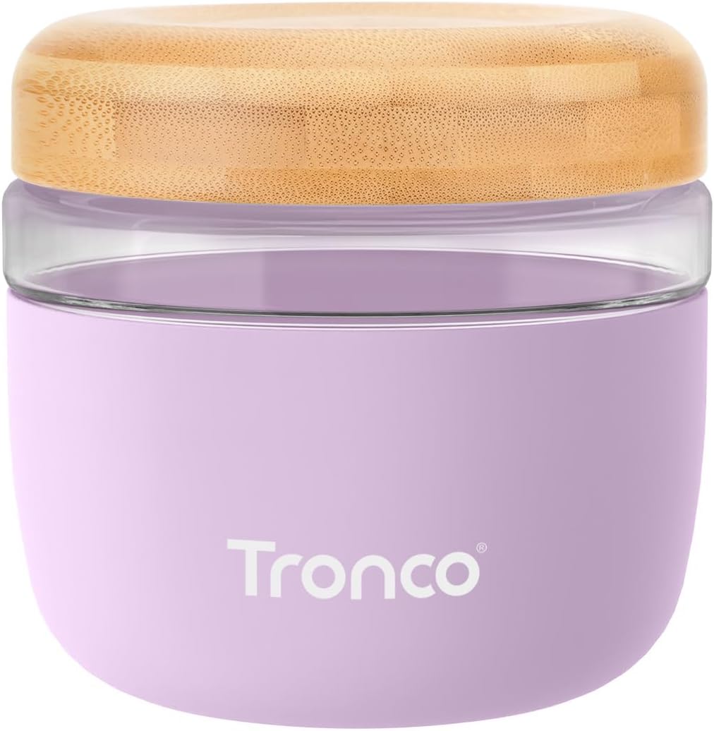 Tronco 24 oz Glass Container with Bamboo Lids, Food Storage Bowls for Soup, Stew & Overnight Oats, Meal Prep, Glass Lunch Bowl Container 100% Leak & Spill Proof, Airtight, BPA-Free- Ideal Gifts