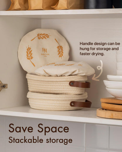 Crispier Crust Cotton Rope Banneton Bread Proofing Basket Set, Oval & Round Bread Baskets with Liners & Covers for Artisan Bread Baking, Sourdough Bread Baking Supplies(Cream)