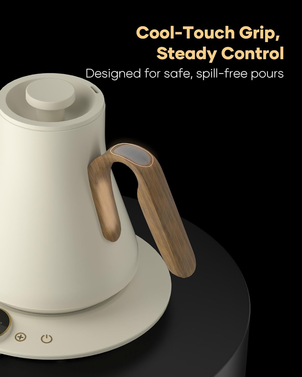 Cocinare FLOW B9 Gooseneck Electric Kettle, Precise Temperature Control for Pour-Over Coffee & Tea Brewing, Stainless Steel Interior, Rapid Heating for Boiling Water 0.9L (Morandi White)