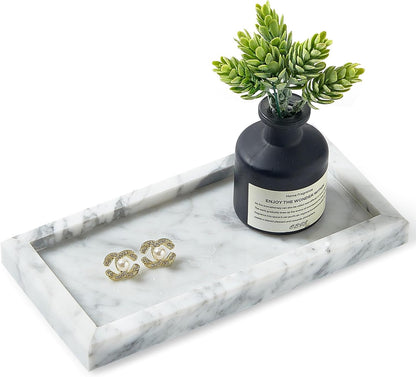 Natural Small Marble Vanity Tray, Luxury Stone Organizer for Bathroom & Kitchen | Holds Soap Dispenser, Jewelry, Perfume | Non-Resin, Non-Ceramic Décor
