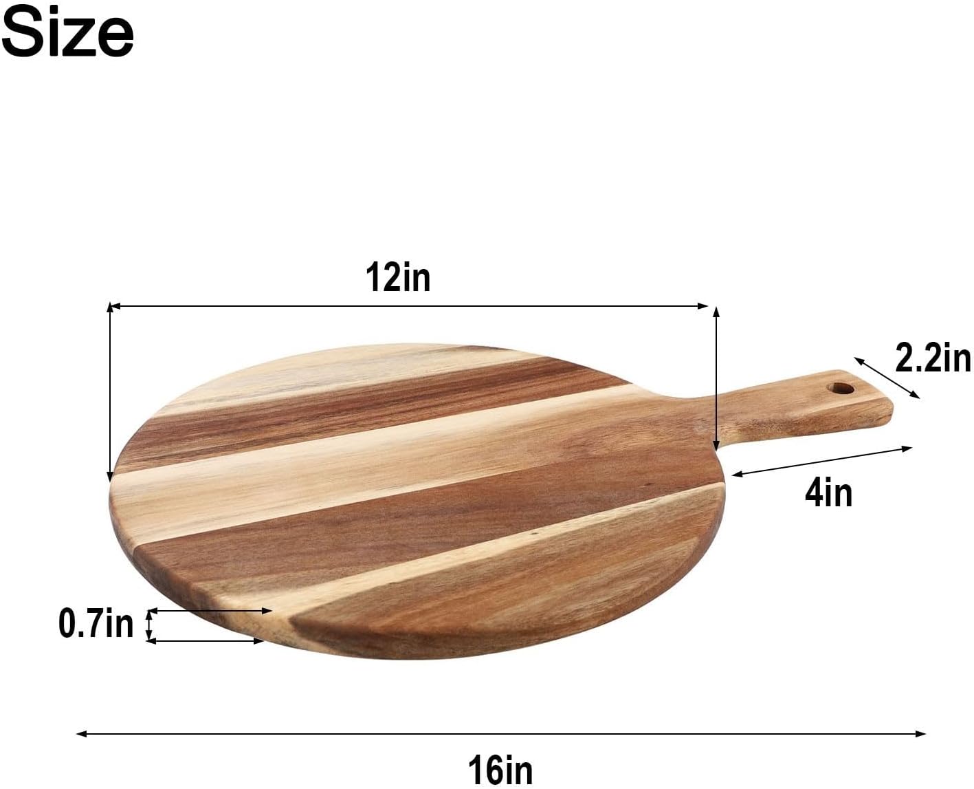 Acacia Wood Round Cutting Board with Handle - Wooden Charcuterie Board, Round 16"x12", Meat Chopping Board Bread Serving Cheese Platter Big Pizza Cutting Boards