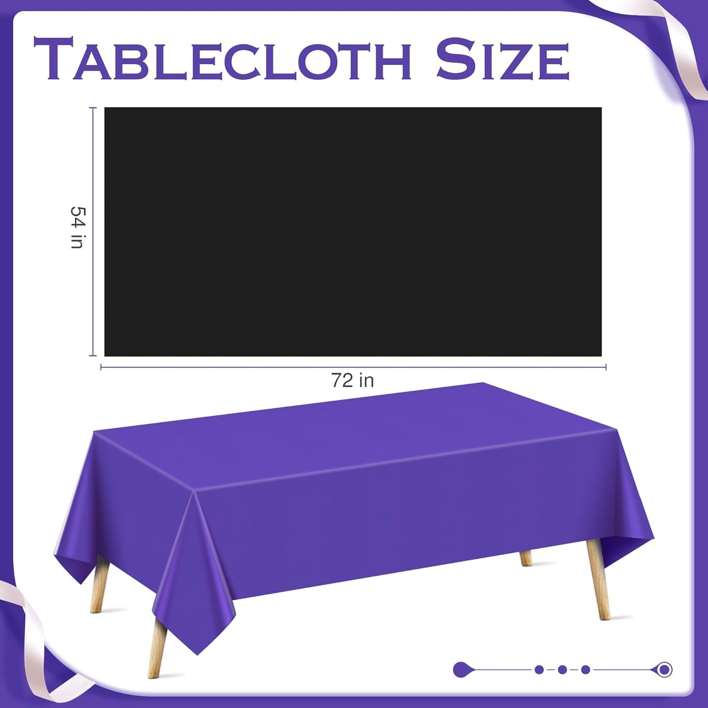 4 Pieces Purple & Black Series Rectangle Tablecloth, 54x72" Solid Color Waterproof & Spillproof Disposable Plastic Table Cover, Durable Party Tablecloth for Dining, Buffet, Picnic, Outdoor Events