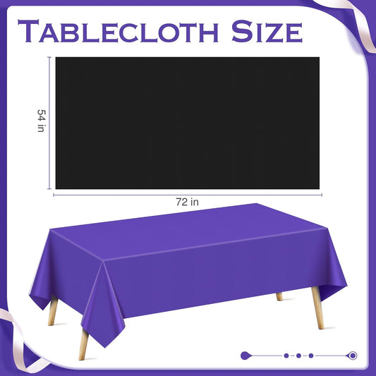 4 Pieces Purple & Black Series Rectangle Tablecloth, 54x72" Solid Color Waterproof & Spillproof Disposable Plastic Table Cover, Durable Party Tablecloth for Dining, Buffet, Picnic, Outdoor Events
