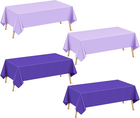 4 Pieces Purple Series Rectangle Tablecloth, 54x72 Solid Color Waterproof & Spillproof Disposable Plastic Table Cover, Durable Party Tablecloth for Dining, Buffet, Picnic, Outdoor Events