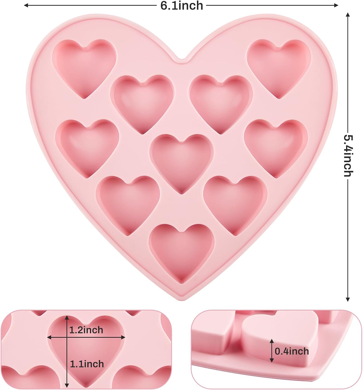 JOERSH 4 Pieces Heart Silicone Molds, Heart Shape Chocolate Candy Molds Non Stick Baking Molds for Valentine's Day Chocolate, Pudding, Cake, Candy, Jelly, Soap