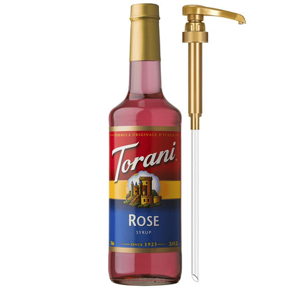 Torani Rose Syrup for Drinks, Flavoring for Tea, Lemonade, Sodas, and Cocktails, Glass Bottle with Pump Included, 25.4 Fl Oz