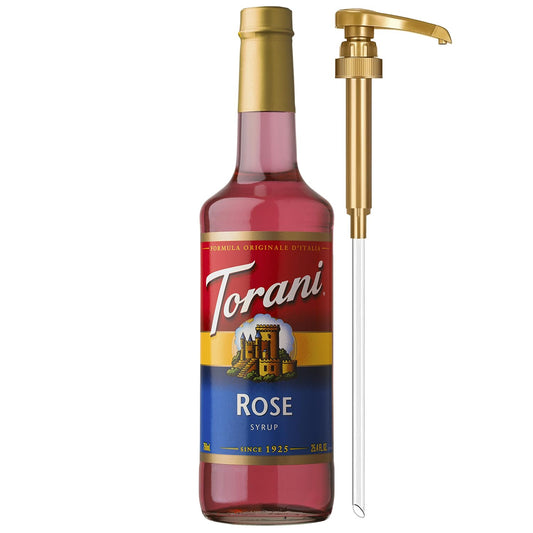 Torani Rose Syrup for Drinks, Flavoring for Tea, Lemonade, Sodas, and Cocktails, Glass Bottle with Pump Included, 25.4 Fl Oz
