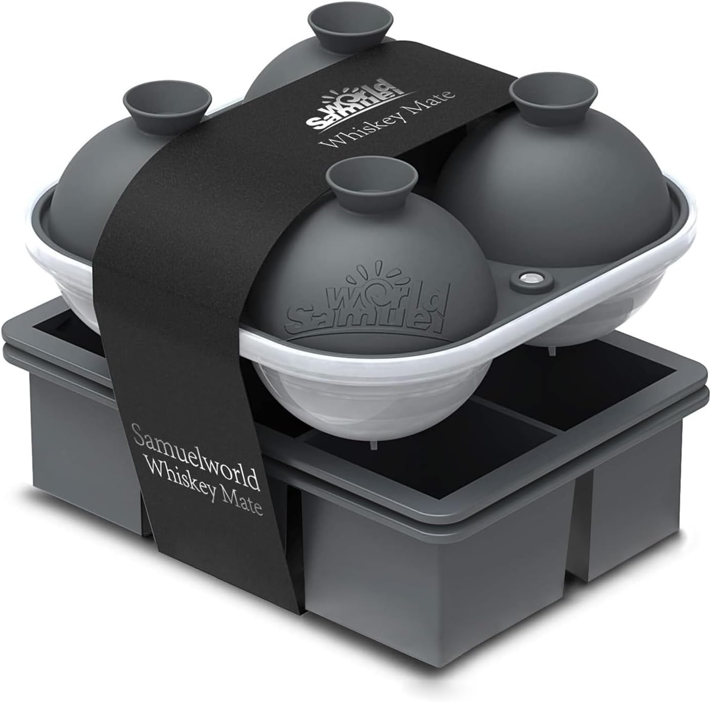 Samuelworld Premium Ice Tray Combo (3 Pack), Large Ice Sphere Maker & New Upgraded Ice Cube Trays, Food Grade, Easy To Use, Spill-Free Integrated Funnels, Whiskey Bourbon Cocktails, Grey