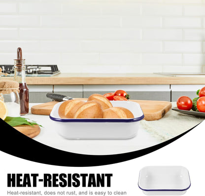PRETYZOOM Enamel Baking Pan Small Enameled Bakeware Tray for Bread and Food Storage 8.66X6.29X2.16 Inch Blue Rim Heat-Resistant Loaf Pan