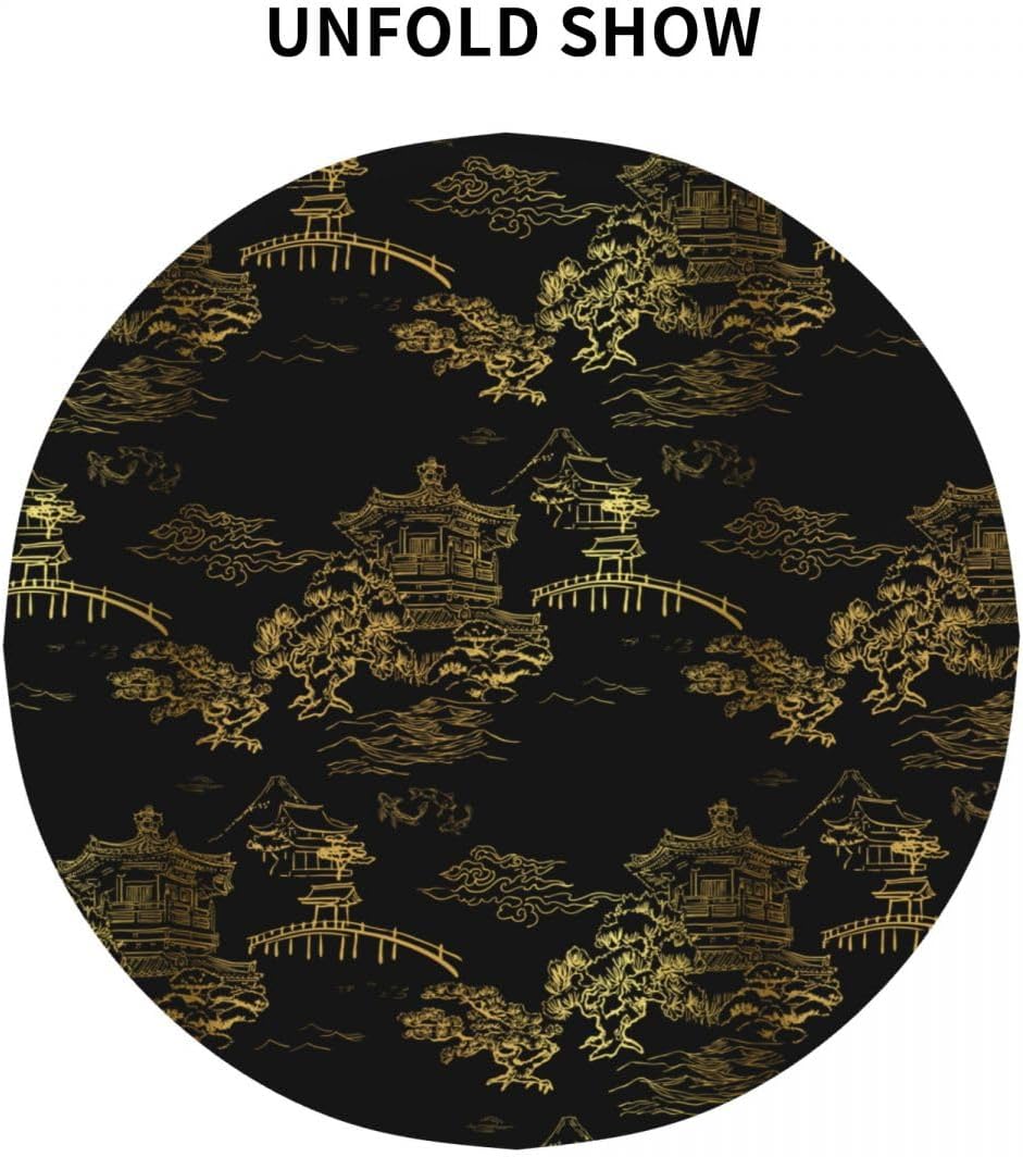 Japanese Tablecloth, Black Golden Traditioanal Chinese Landscape Oriental Vintage Water Resisitant Wipeable Table Cover for Dining Kitchen Living Room Home Party Holiday Decor 36 inch Round