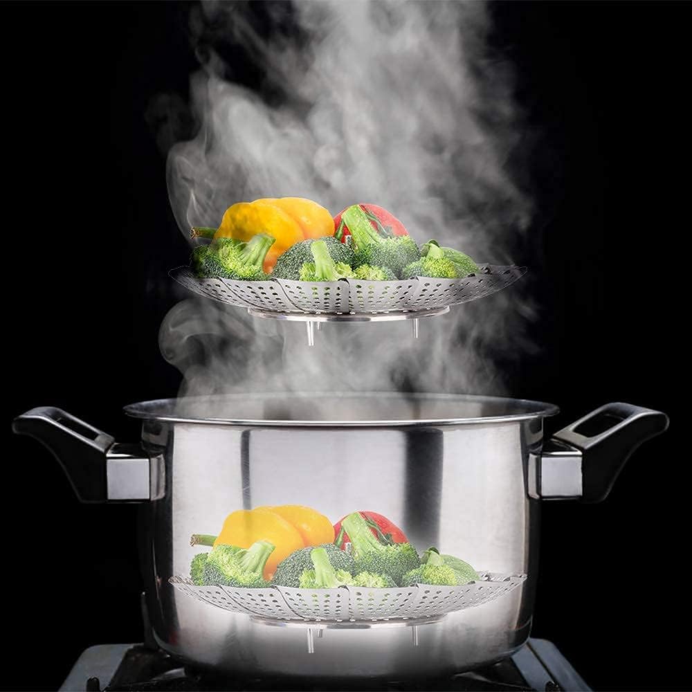 Vegetable Steamer Basket, Premium Stainless Steel Veggie Steamer Basket for cooking - Folding Expandable Steamers to Fits Various Size Pot (Large(6" to 10.5")