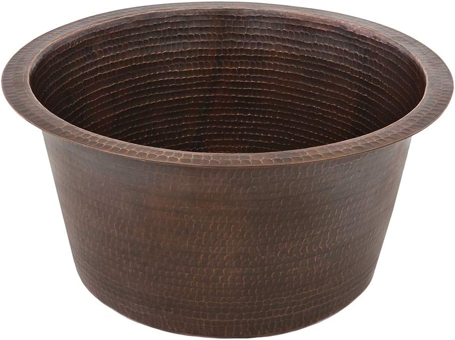 Premier Copper Products BR17DB 17-Inch Round Hammered Copper Prep Bar Sink