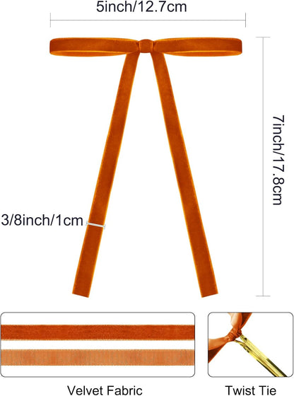 SIMISI RIBBON 24Pcs Orange Christmas Velvet Ribbon Bows Decorations Xmas Ornaments Vintage Decor for Tree, Wreath, Garland (3/8'' Width, 5 * 7 inch)