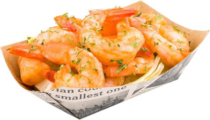 Restaurantware Bio Tek 6 Ounce Boat Paper Boats 50 Disposable #40 Food Trays - PE Lining Durable Newsprint Striped Paper Food Baskets For Concession Stands Picnics or Fairs Stackable