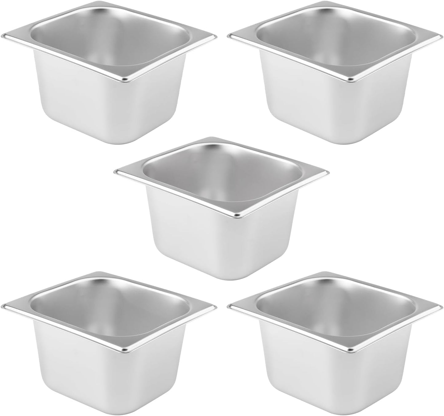 5 PCS 1/6 Size, 4 Inch Deep Stainless Steel Steam Table Pans, Anti-Jamming Steam Pan, Hotel and Restaurant Catering Food Pans by GENHAKON