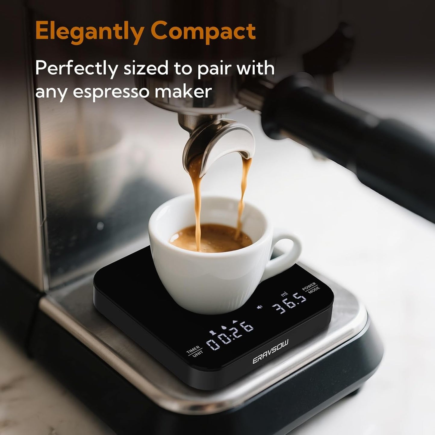 Coffee Scale with Auto Timing, Mini Rechargeable Espresso Scale with Timer, 2kg/0.1g High Precision Scale for Espresso and Pour-Over Coffee with Brewing Assist Modes