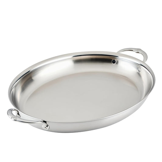 Hestan Provisions - Large Oval Roaster/au Gratin Dish, 5.5 Quart Clad Stainless Steel (17.5 x 14")