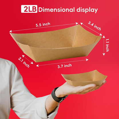 JOLLY CHEF 2lb Paper Food Trays, 1000 Pack Disposable Paper Boat, Serving Boats, Food Holder Trays for Snacks French Fries Nachos Hot Dog Tacos BBQ Party